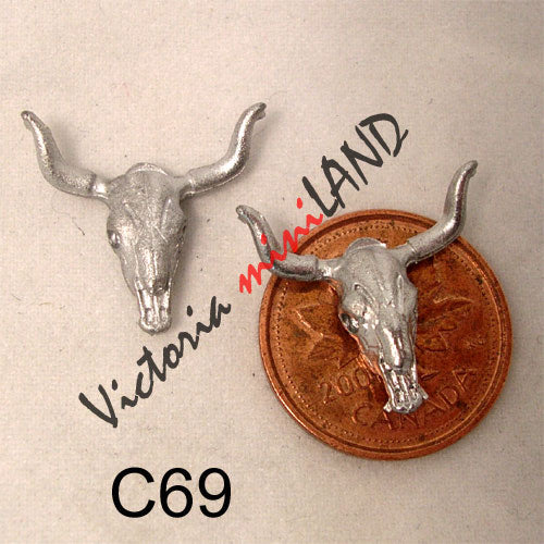 Crâne de bœuf, 2 pièces, 1,9 cm de hauteur, miniature en métal non finie pour maison de poupée - Faites-le vous-même