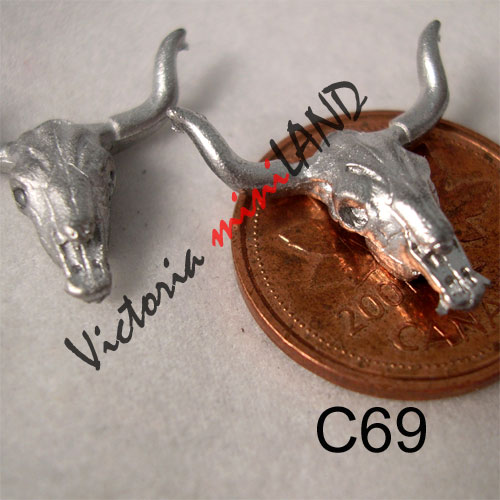 Crâne de bœuf, 2 pièces, 1,9 cm de hauteur, miniature en métal non finie pour maison de poupée - Faites-le vous-même