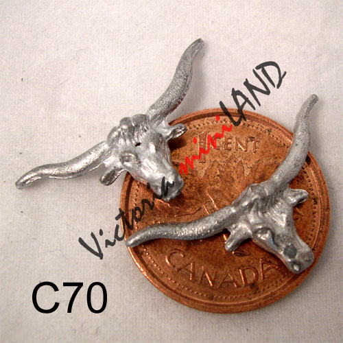 LONG HORN STEER SKULL 2 PCS 1"L unfinished DIY metal miniature for dollhouse - Do it yourself