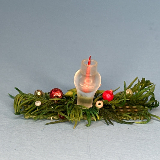 Miniature Christmas Centerpiece with Red Candle for Dollhouses – 1:12 Scale
