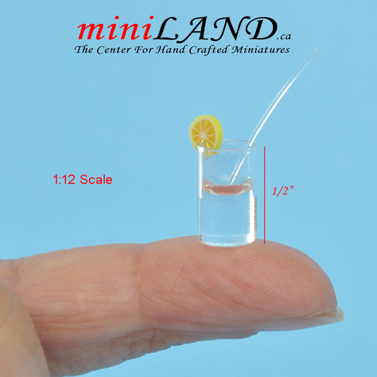 Miniature handmade Glass of water with lemon 1:12 Dollhouse Kitchen Accessories food drink