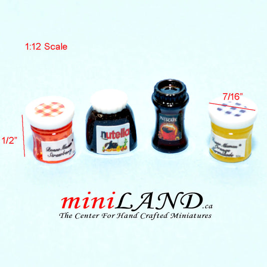 Miniature coffee jam Nutella 4pcs For 1:12 Dollhouse Kitchen Accessories food