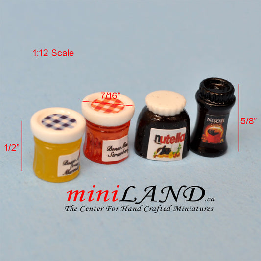 Miniature coffee jam Nutella 4pcs For 1:12 Dollhouse Kitchen Accessories food