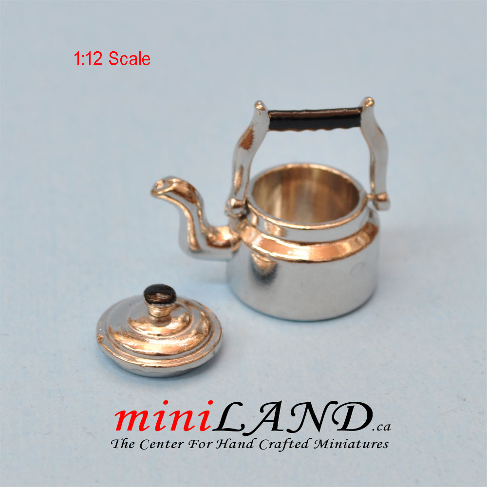 Bouilloire miniature en métal de qualité pour accessoires de cuisine de maison de poupée 1:12