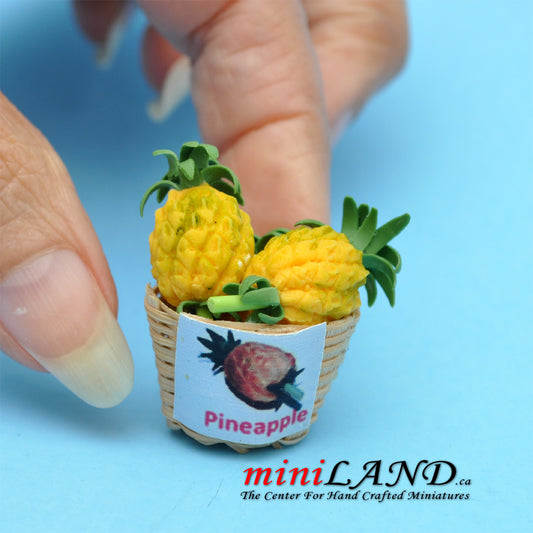 Basket pf pineapples dollhouse miniature 1:12