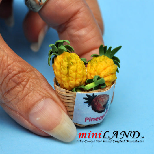 Basket pf pineapples dollhouse miniature 1:12