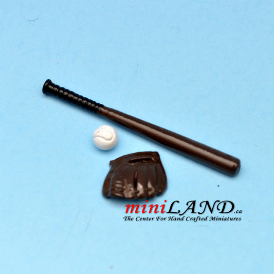 3 pcs baseball set with bat glove and ball dollhouse miniature 1:12