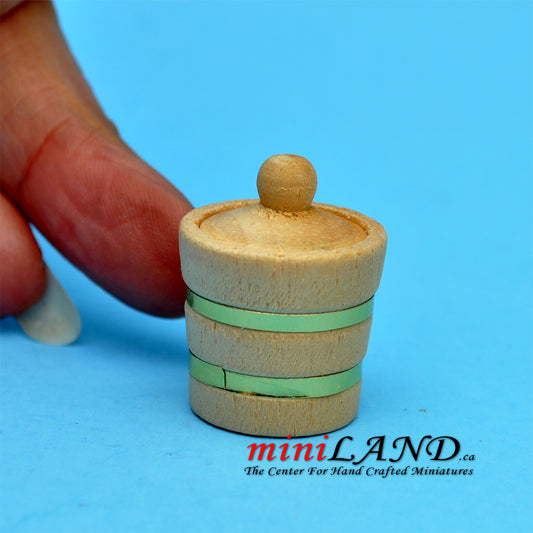 Wooden jar with lid dollhouse miniature 1:12