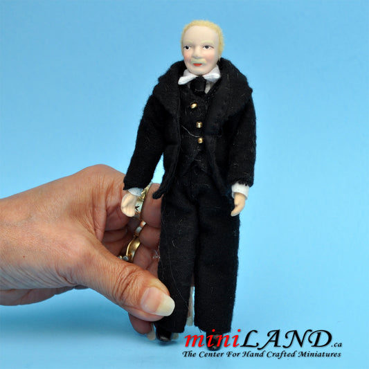 Victorian Gentleman Butler servant Porcelain doll Vest 5.5"H 1:12 scale