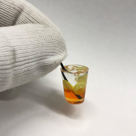 Miniature handmade cold tea with lemon 1:12 Dollhouse Kitchen Accessories food  glass drink