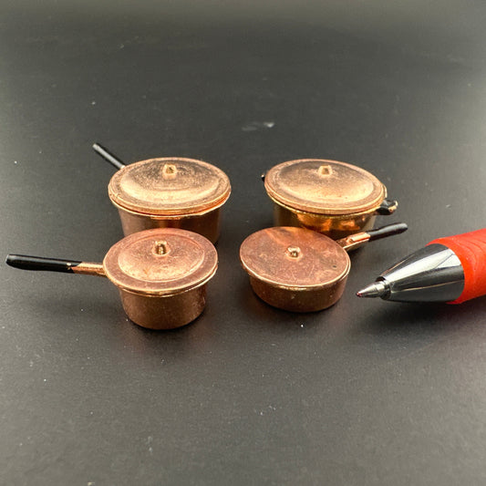 Dollhouse Miniature 1:12 Scale – Set of 4 Cooking Copper  Pots with Lids
