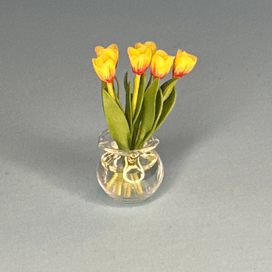 Miniature Transparent Vase with Tulips – Dollhouse 1:12 Scale