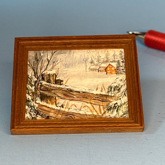 Handcrafted Miniature Painting of Canadian Winter Landscape