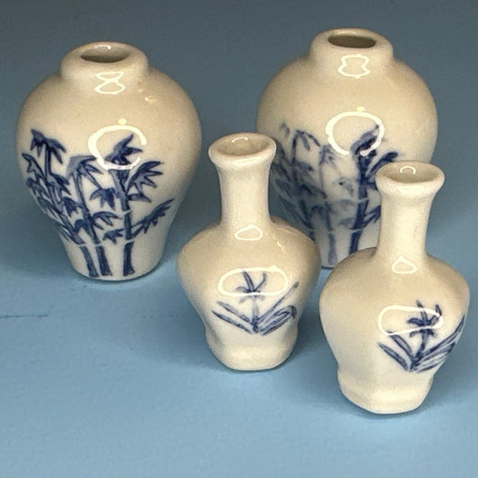 White Glaze Vase  with flower 4 Pcs. PW-V101 dollhouse miniature 1:12 scale