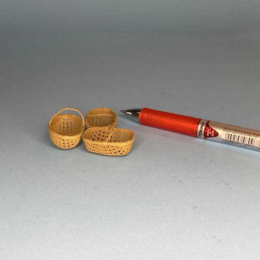 1:12 Scale Miniature Wicker Basket Set – 3 Pieces