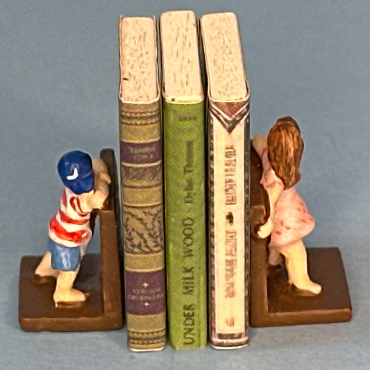Miniature Metal Bookends with Boy and Girl Figures for Dollhouses