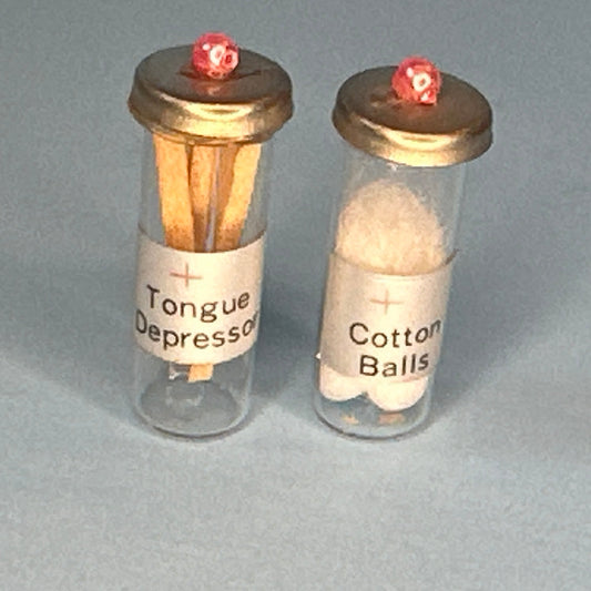 1:12 Scale Miniature Doctor’s Clinic Glass Jars – Cotton & Tongue Depressors