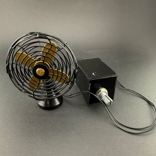 Miniature 1:6 Scale Working Desk Fan – Black Metal, 12V DC with Speed Control Z8