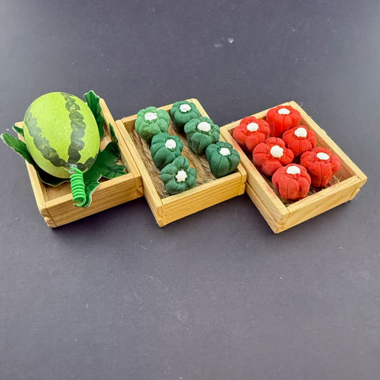 Set of 3 Economical Miniature Wooden Vegetable Crates – 1:6 Scale