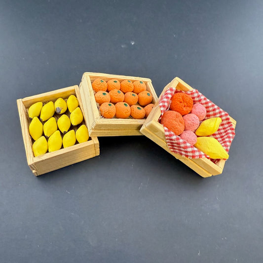 Set of 3 Economical Miniature Wooden Fruit Crates – 1:6 Scale