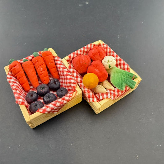 Set of 2 Economical Miniature Wooden Vegetable Crates – 1:6 Scale