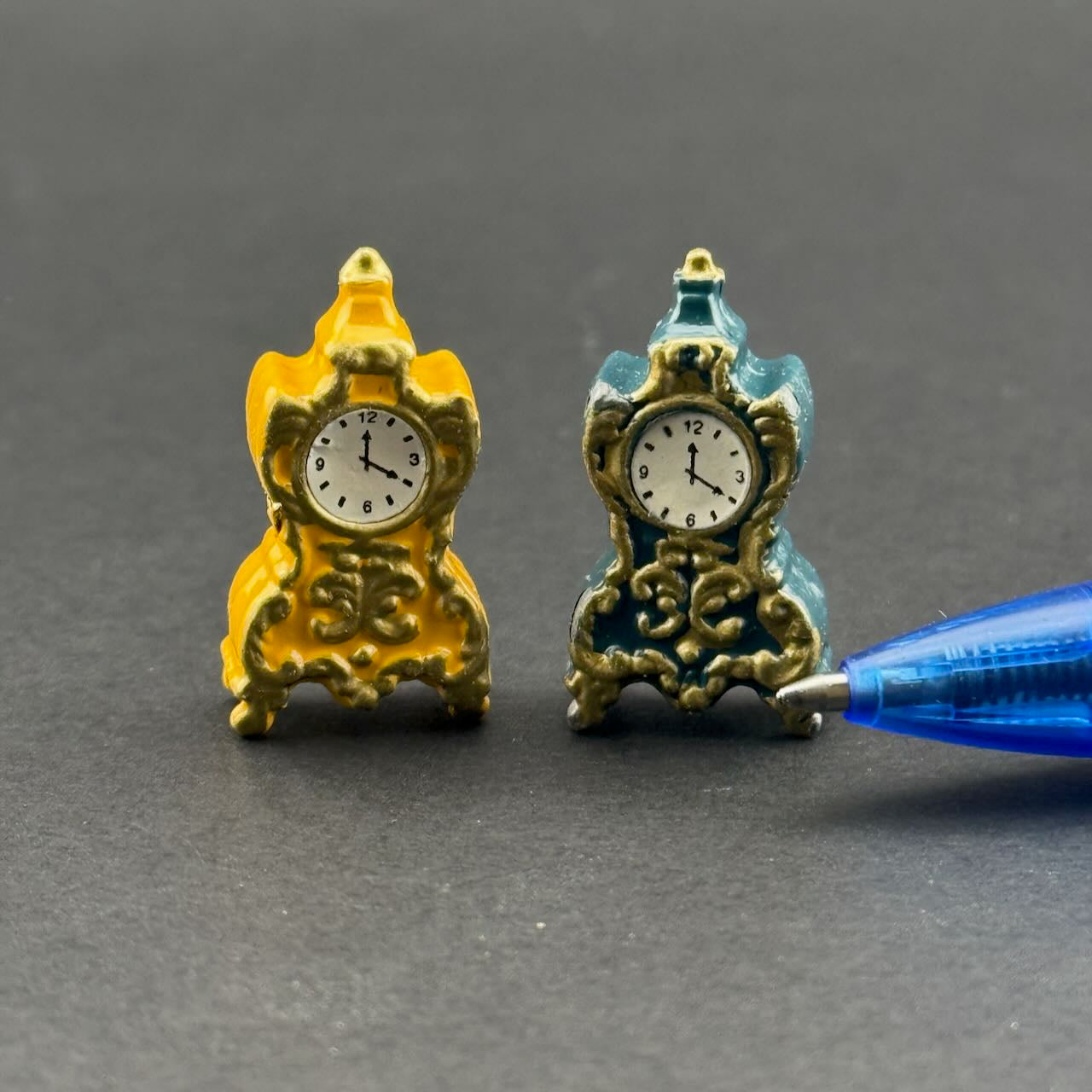 Yellow/Blue clock dollhouse miniature 1:12