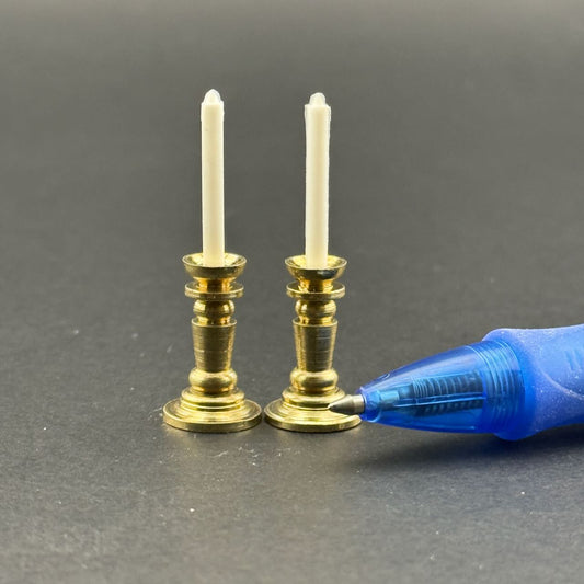 Miniature Two Gold Candlesticks with White Candles – 1:12 Scale