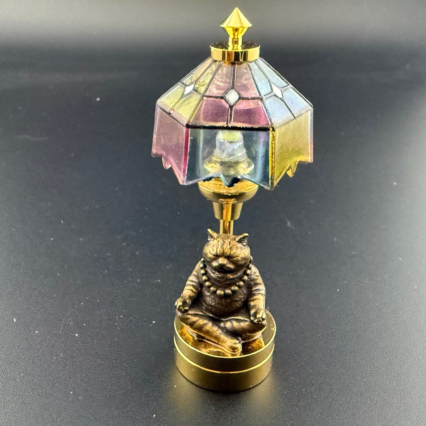 Cat Meditation Miniature Touchless operation with Wand  1:12 table lamp LED for Dollhouse table light solid brass
