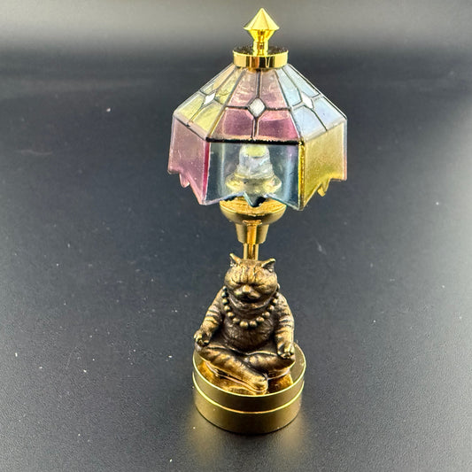 Cat Meditation Miniature Touchless operation with Wand  1:12 table lamp LED for Dollhouse table light solid brass