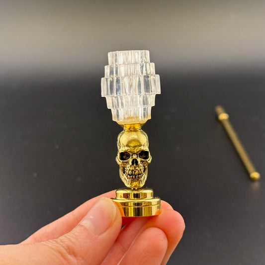 Miniature Table Lamp for Dollhouses – Metal Skull | 1:12 Scale touchless operation with Wand clear long shade LED  light  No-touch No-Switch tiered
