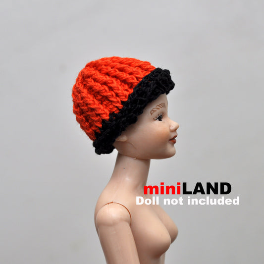 Dollhouse Miniature – Orange Knitted Hat with Black Trim 1:12