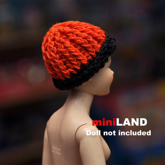 Dollhouse Miniature – Orange Knitted Hat with Black Trim 1:12