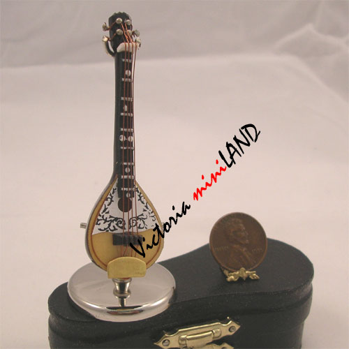 Miniature Wooden Bouzouki with Stand and Case musical instruments– 1:12 Scale, 7 cm (2.75”)