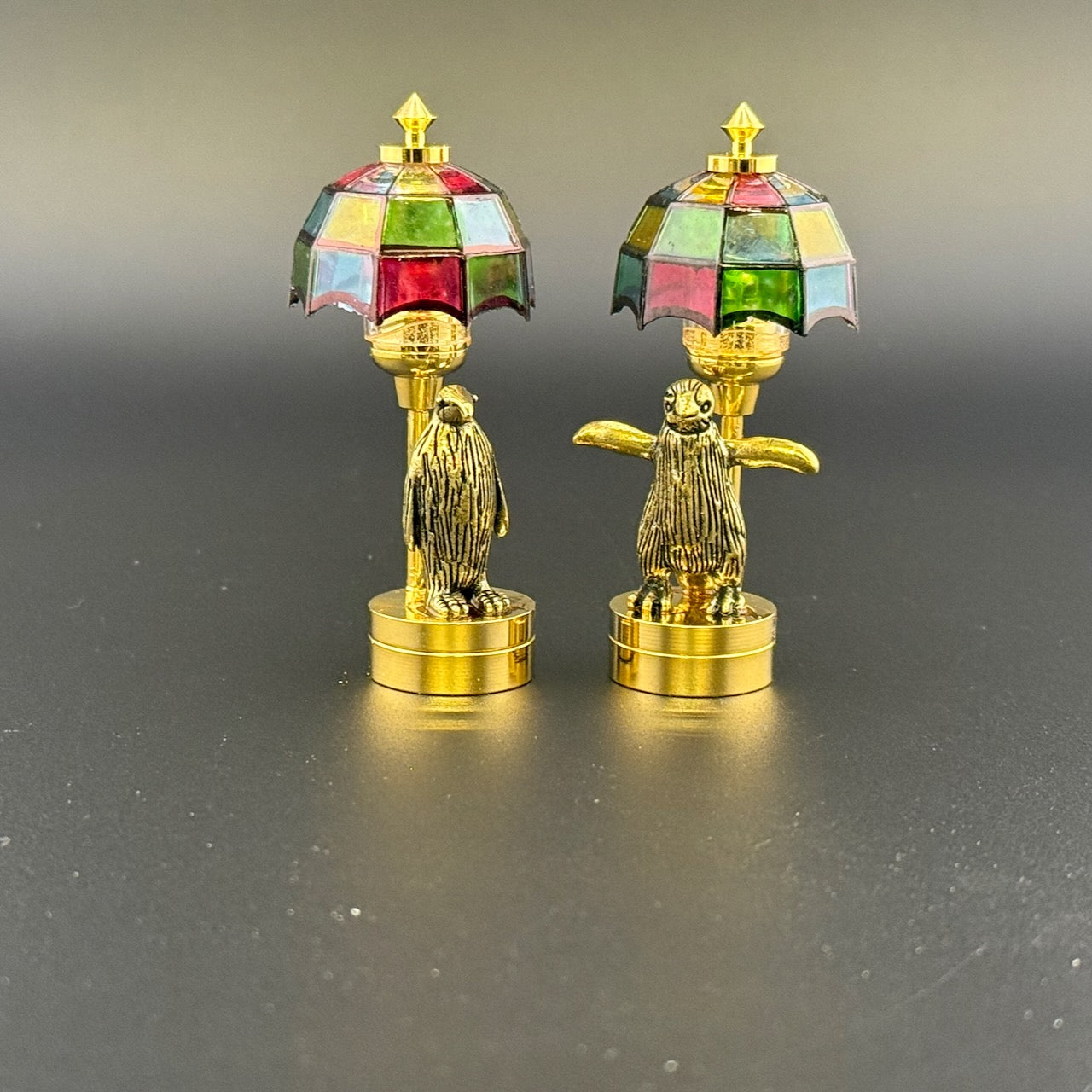 Romantic His and Hers miniature Pair of Dollhouse Lamps Touchless operation with Wand bedroom LED 1:12 Tiffany light Penguin Tiffany