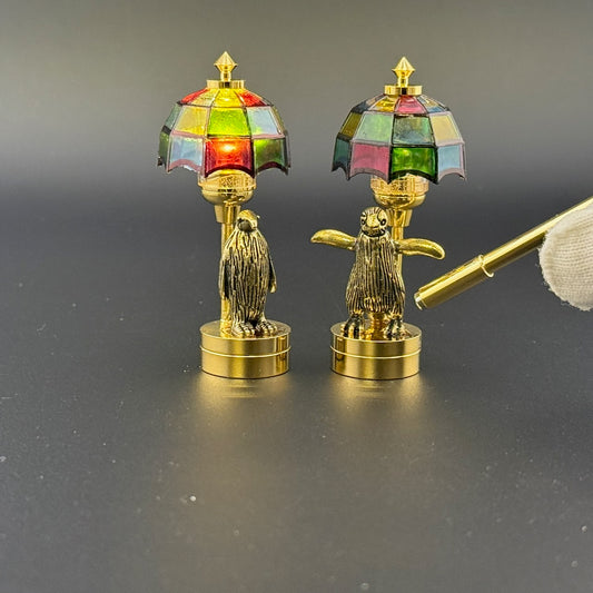 Romantic His and Hers miniature Pair of Dollhouse Lamps Touchless operation with Wand bedroom LED 1:12 Tiffany light Penguin Tiffany