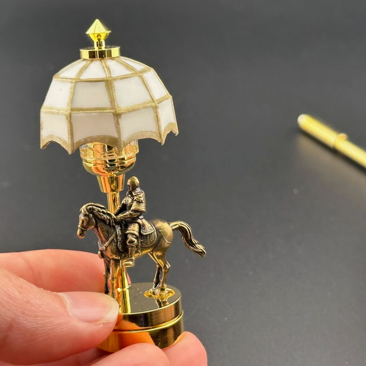 A knight on a horse Miniature Touchless operation with Wand  1:12 table lamp LED for Dollhouse table light solid brass
