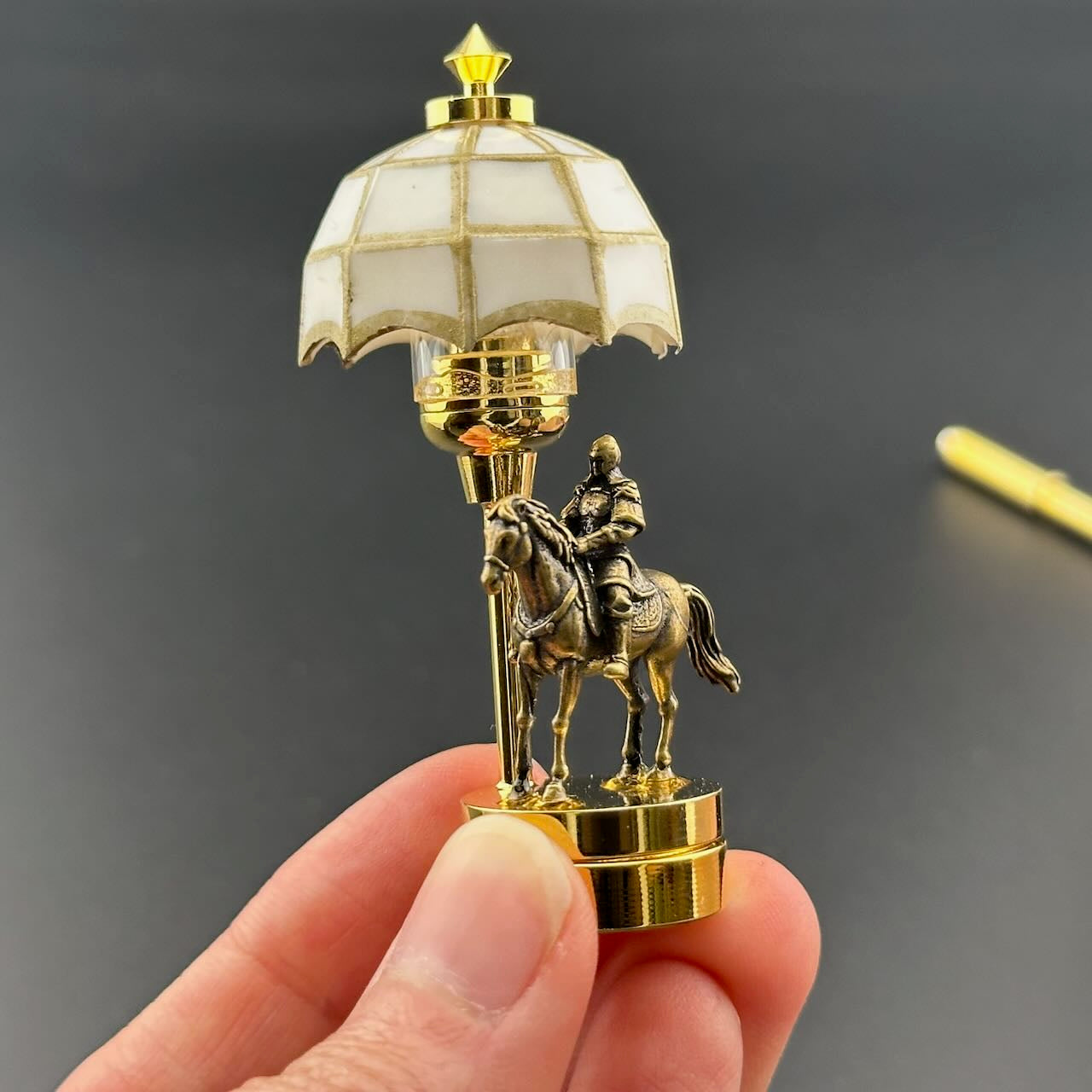A knight on a horse Miniature Touchless operation with Wand  1:12 table lamp LED for Dollhouse table light solid brass