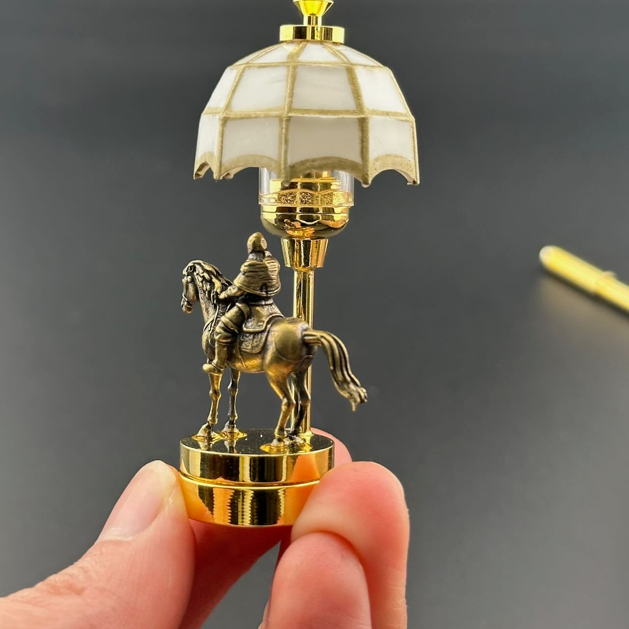 A knight on a horse Miniature Touchless operation with Wand  1:12 table lamp LED for Dollhouse table light solid brass