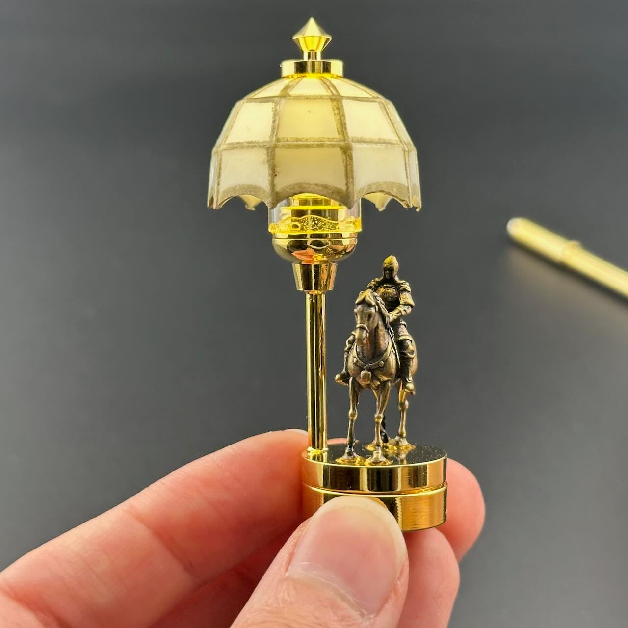 A knight on a horse Miniature Touchless operation with Wand  1:12 table lamp LED for Dollhouse table light solid brass