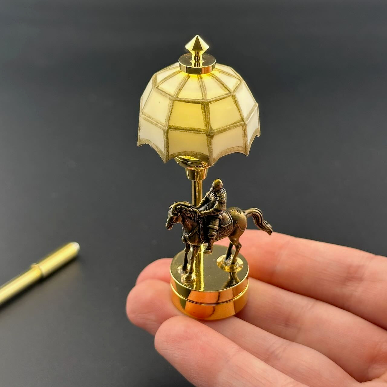 A knight on a horse Miniature Touchless operation with Wand  1:12 table lamp LED for Dollhouse table light solid brass
