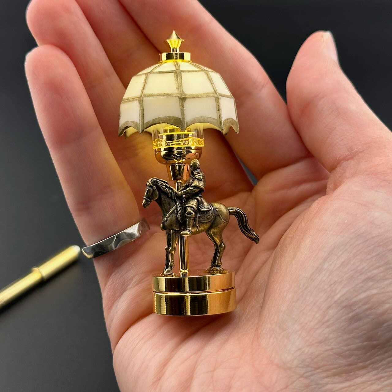 A knight on a horse Miniature Touchless operation with Wand  1:12 table lamp LED for Dollhouse table light solid brass