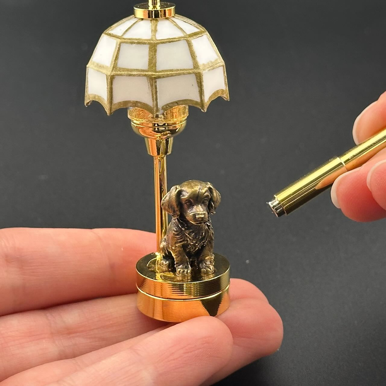 Border Collie Miniature Touchless operation with Wand  1:12 table lamp LED for Dollhouse table light solid brass