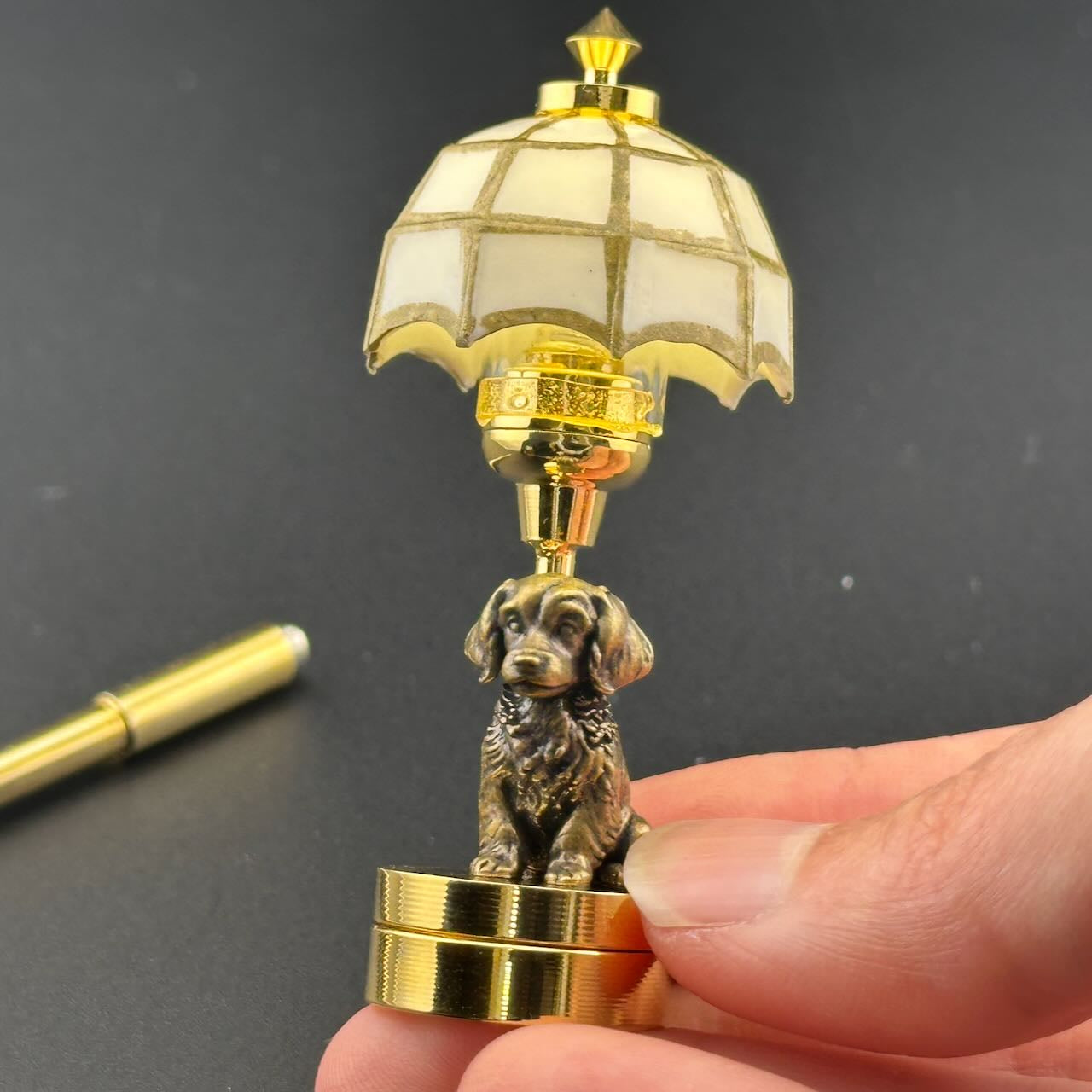 Border Collie Miniature Touchless operation with Wand  1:12 table lamp LED for Dollhouse table light solid brass