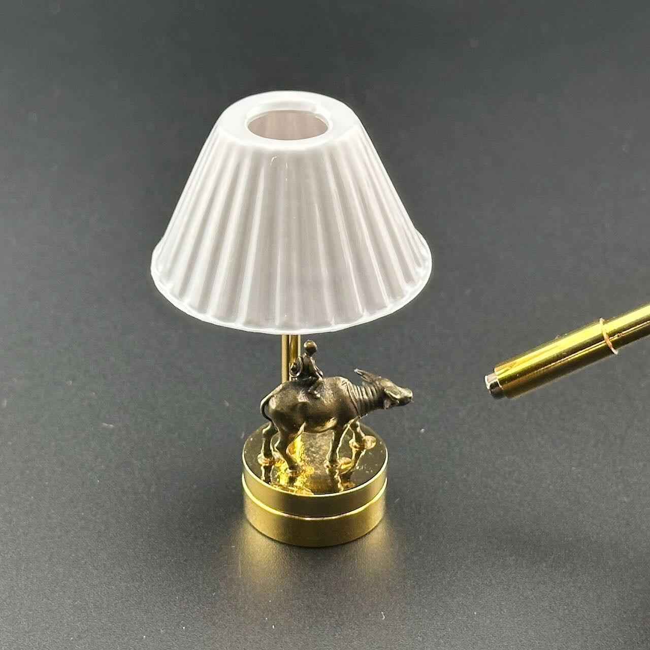 Brass Boy Riding Buffalo Miniature Touchless operation with Wand  1:12 table lamp LED for Dollhouse table light solid brass