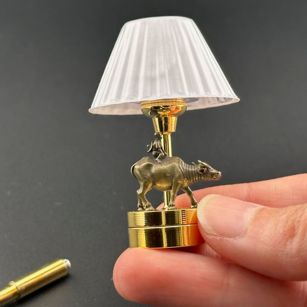 Brass Boy Riding Buffalo Miniature Touchless operation with Wand  1:12 table lamp LED for Dollhouse table light solid brass