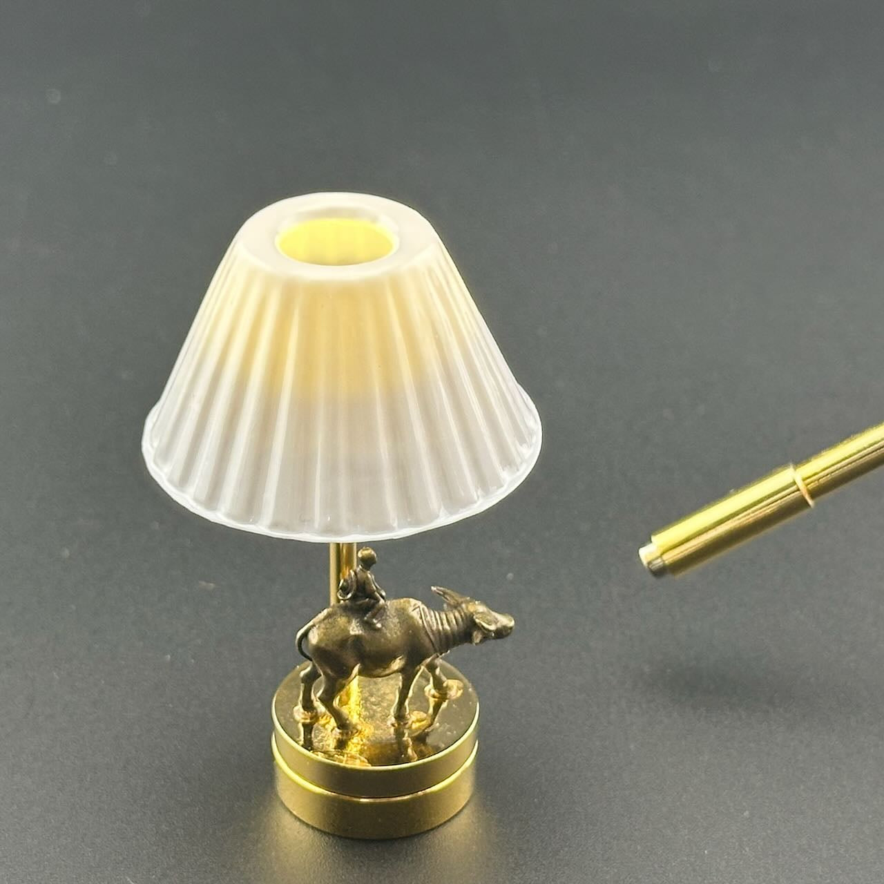 Brass Boy Riding Buffalo Miniature Touchless operation with Wand  1:12 table lamp LED for Dollhouse table light solid brass