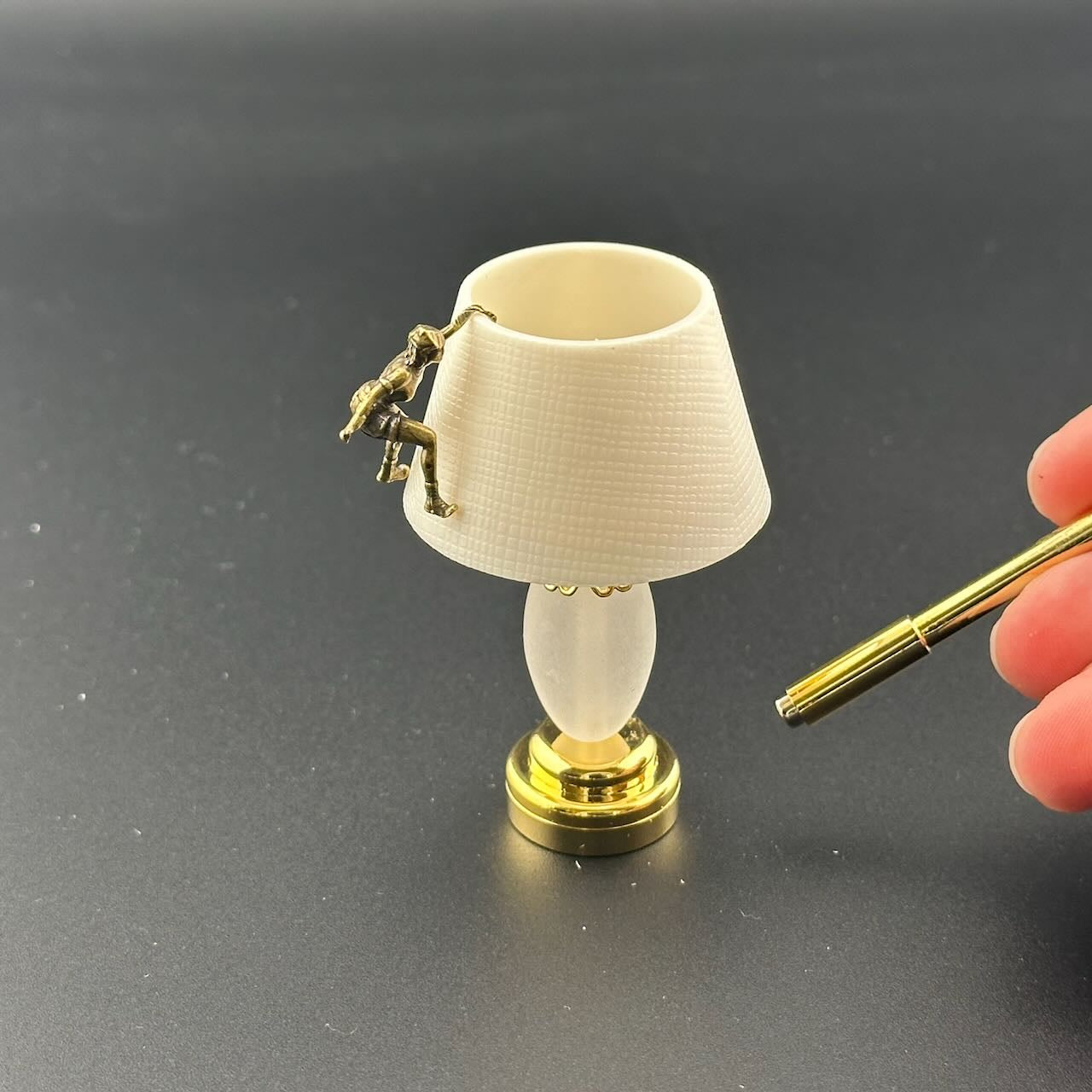 Brass lampshade Climbing Miniature Touchless operation with Wand  1:12 table lamp LED for Dollhouse table light solid brass