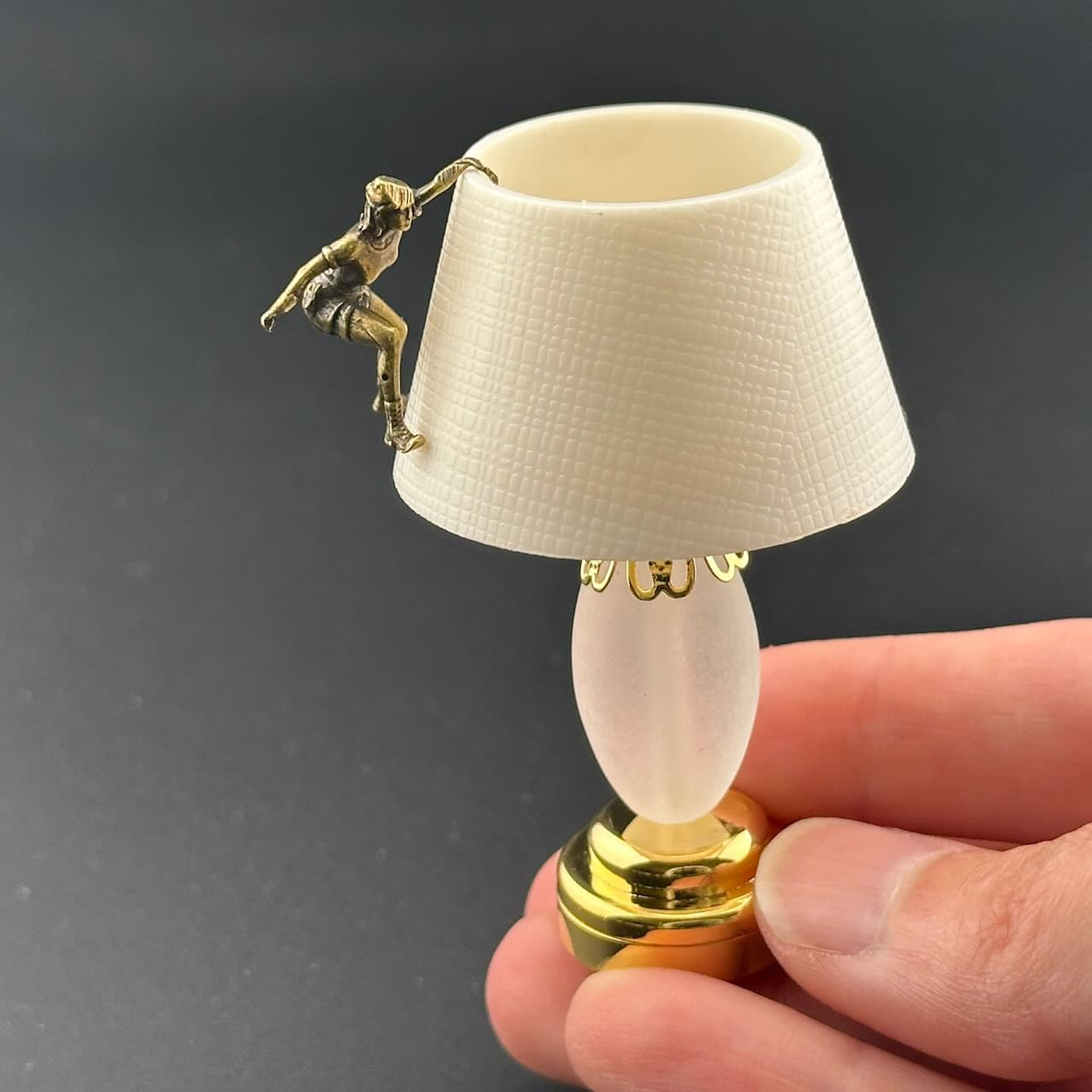 Brass lampshade Climbing Miniature Touchless operation with Wand  1:12 table lamp LED for Dollhouse table light solid brass