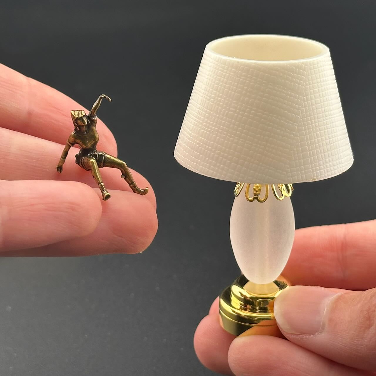 Brass lampshade Climbing Miniature Touchless operation with Wand  1:12 table lamp LED for Dollhouse table light solid brass