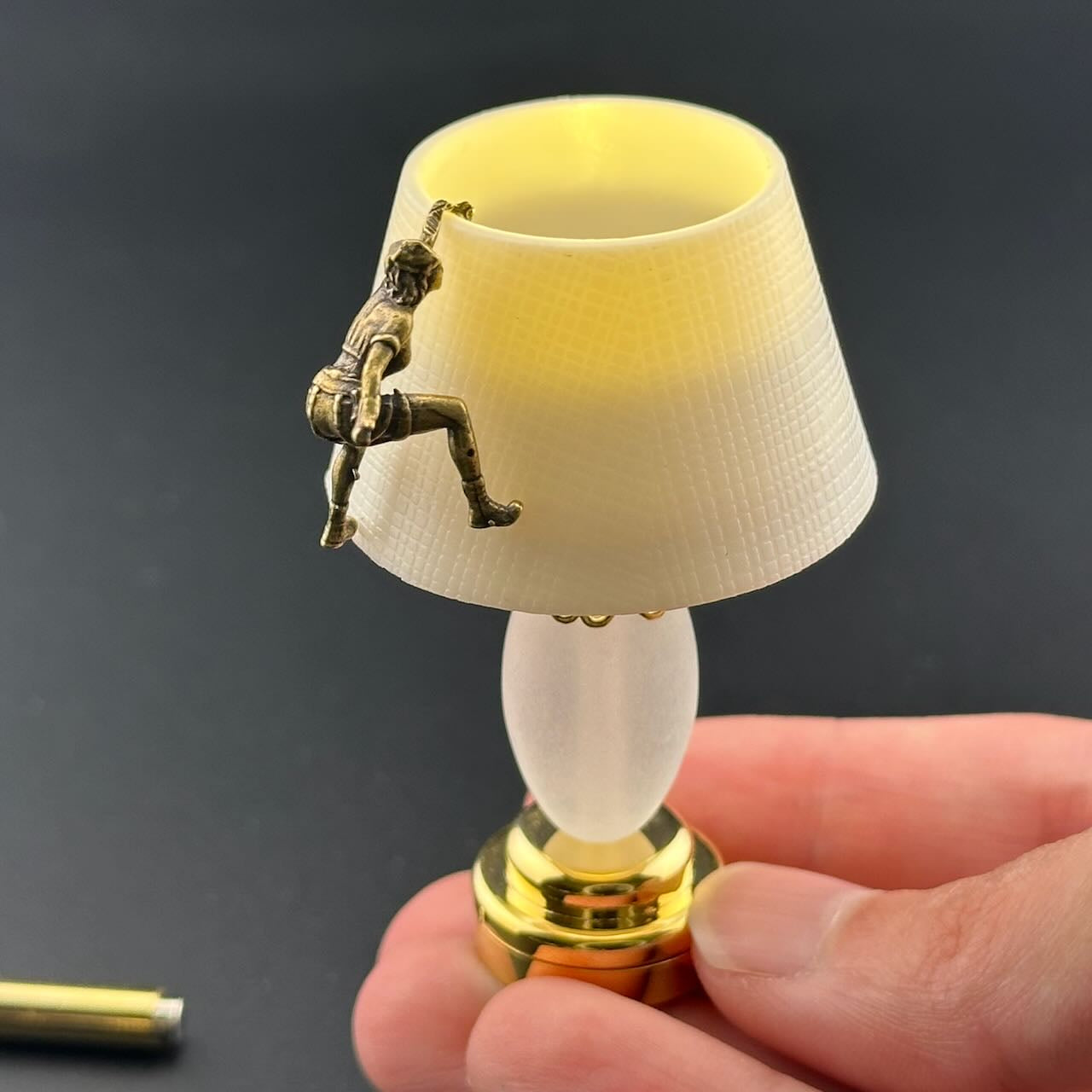 Brass lampshade Climbing Miniature Touchless operation with Wand  1:12 table lamp LED for Dollhouse table light solid brass